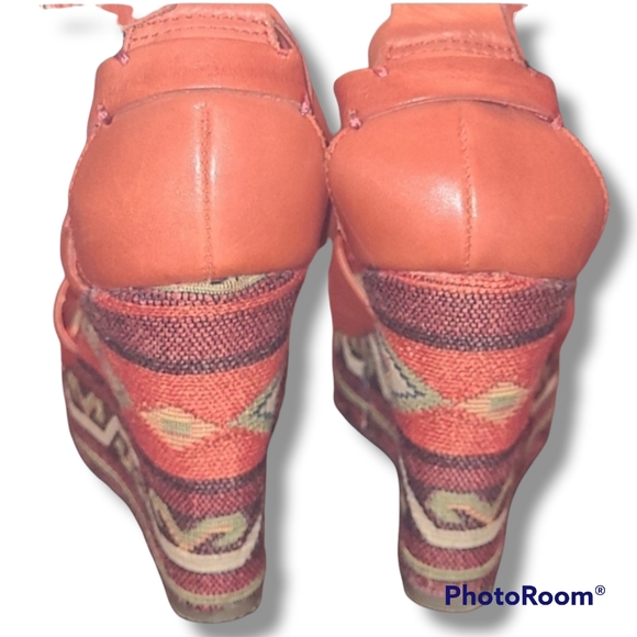 Zodiac Orange Leather Wedge Sandals - Picture 6 of 12